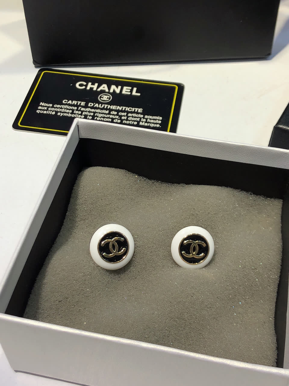 Chanel CC Logo Button Earrings