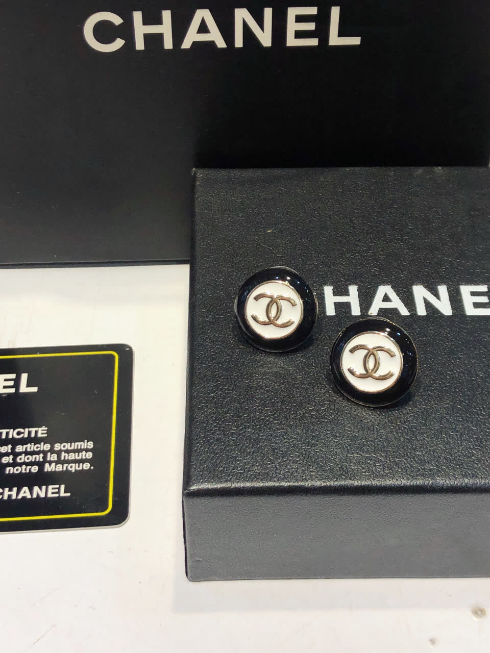 Chanel CC Logo Button Earrings