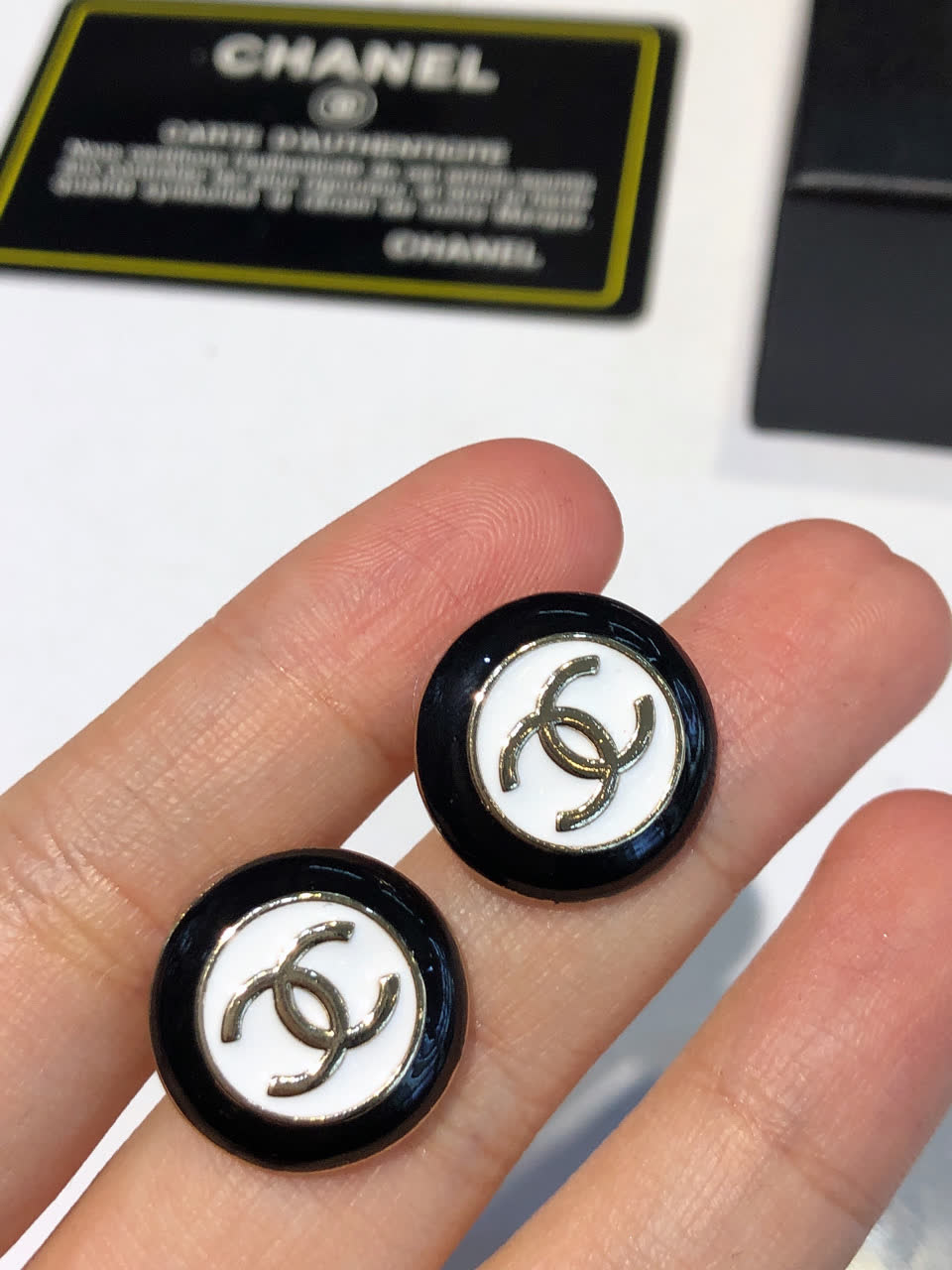 Chanel CC Logo Button Earrings