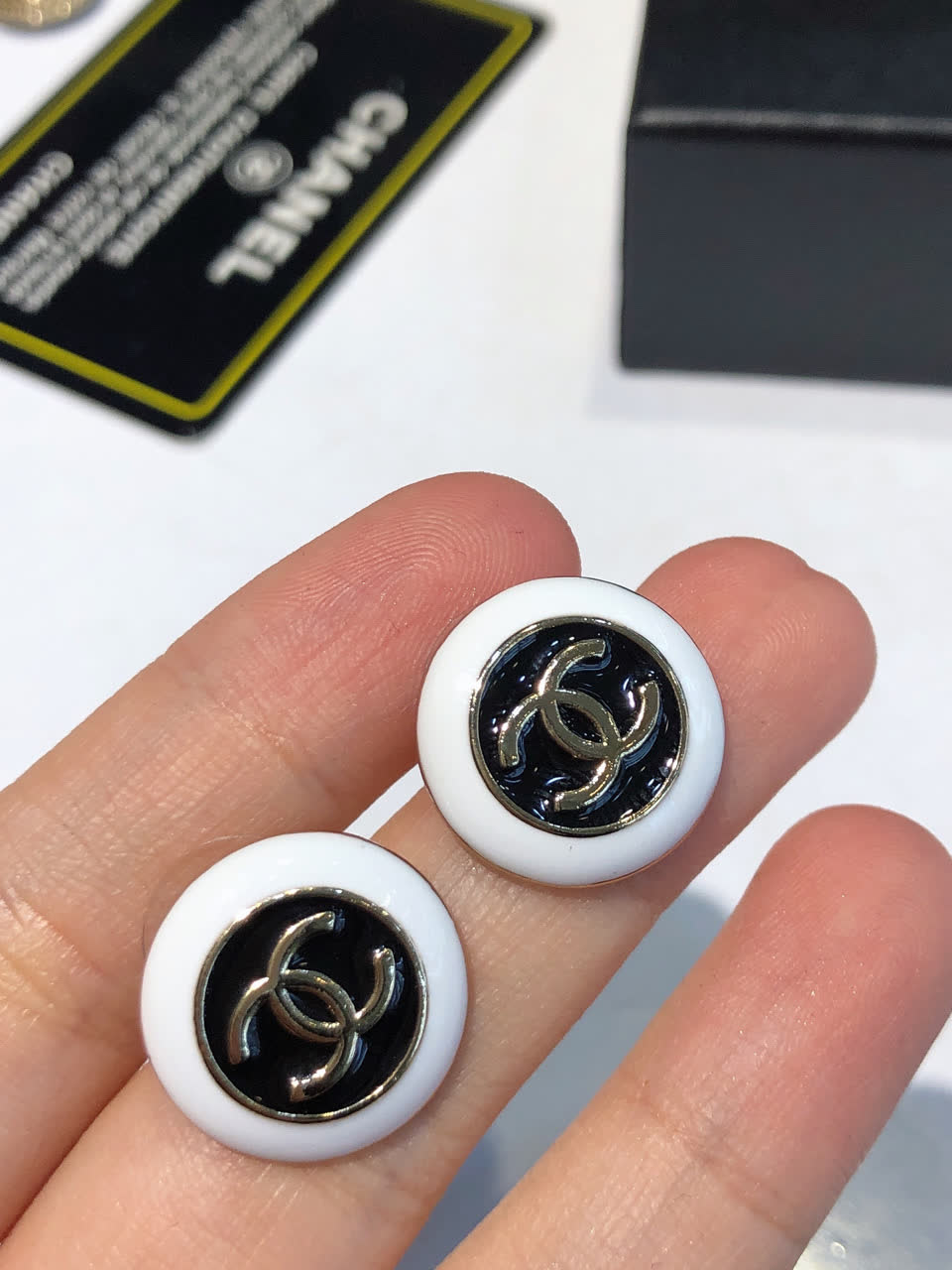 Chanel CC Logo Button Earrings