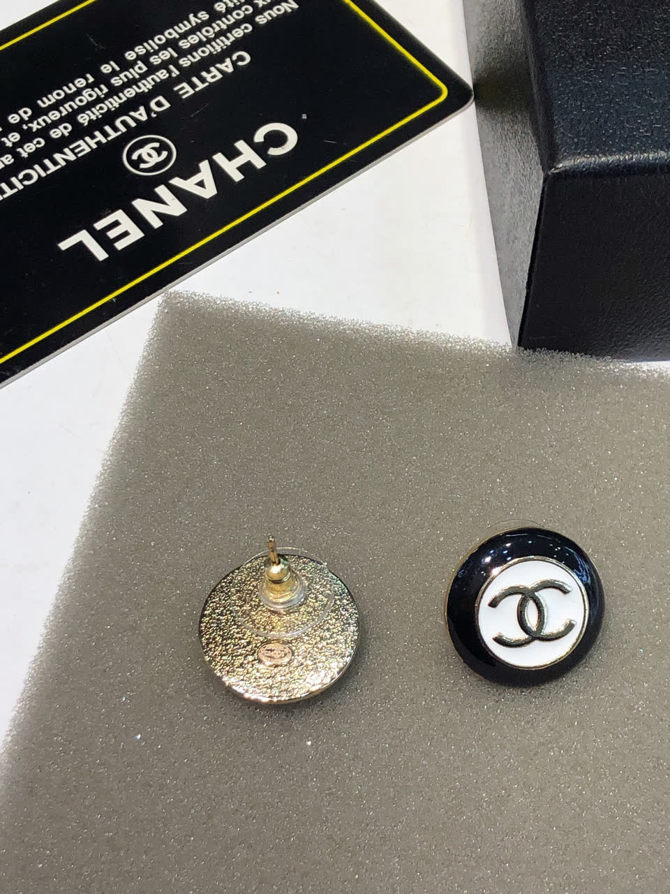 Chanel CC Logo Button Earrings