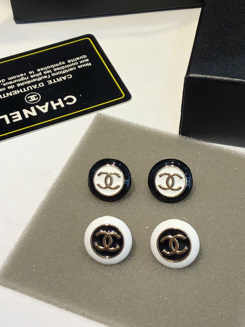 Chanel CC Logo Button Earrings