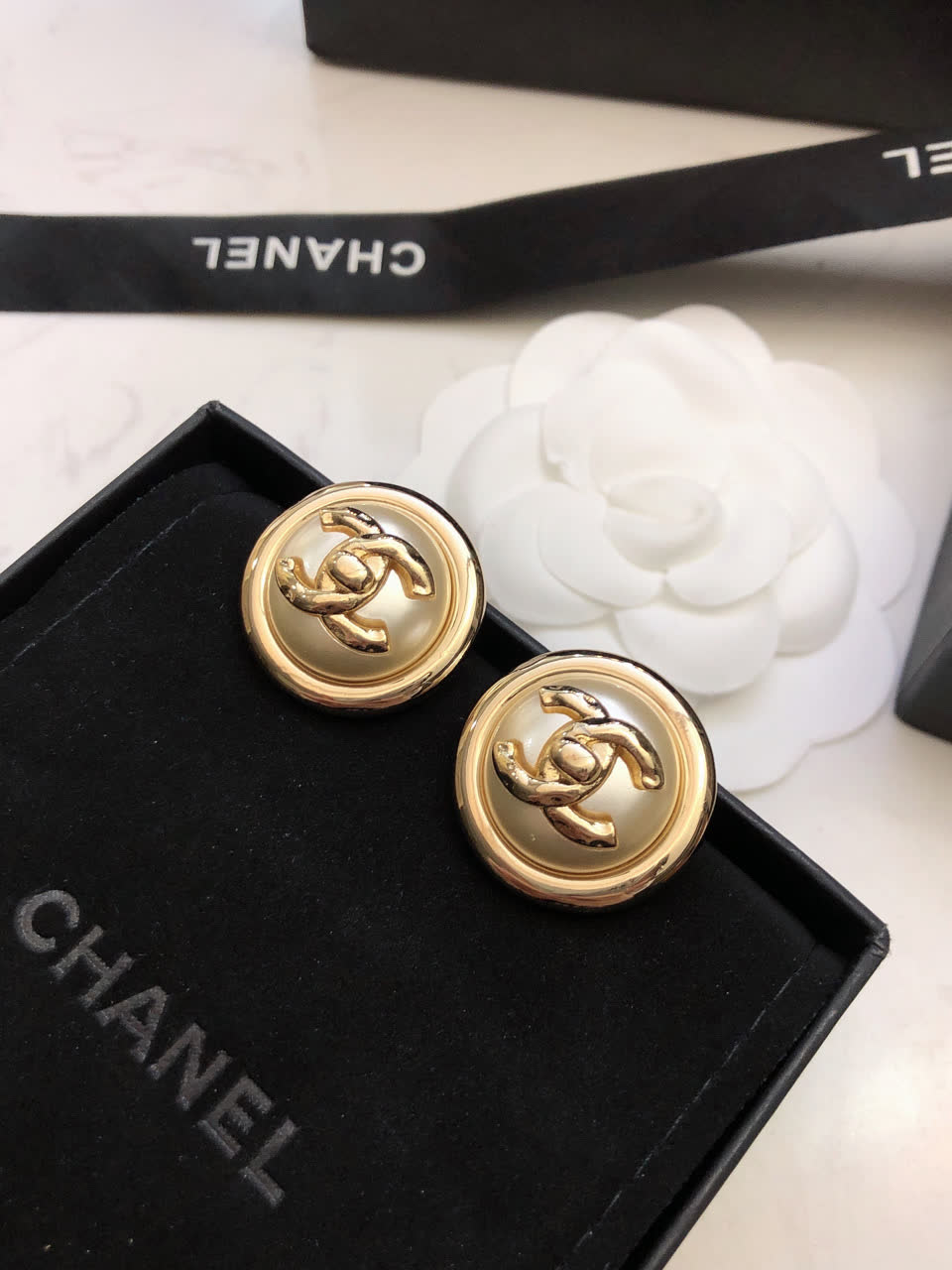 Chanel CC Logo Button Earrings