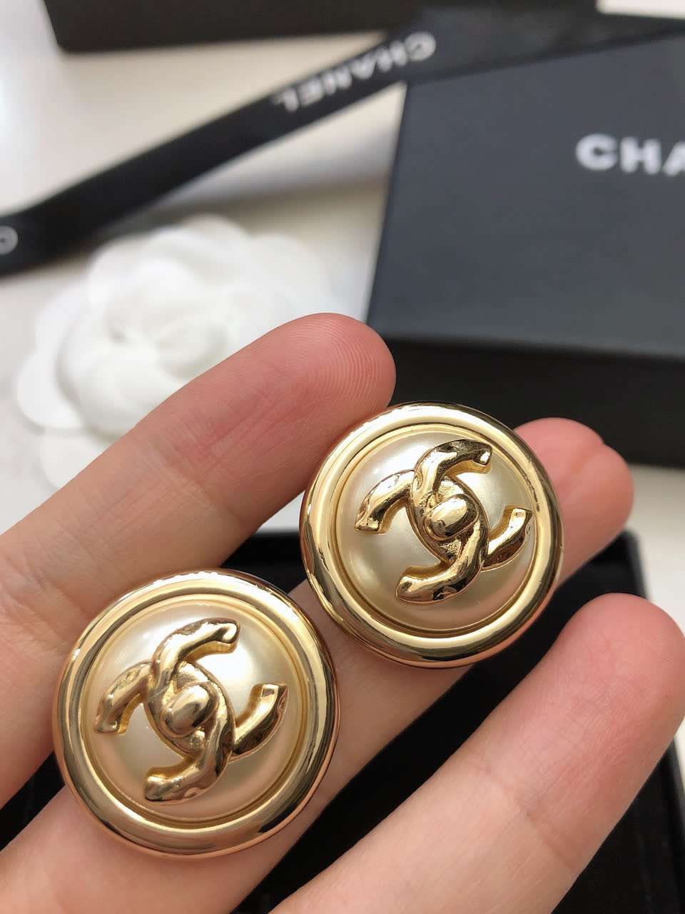 Chanel CC Logo Button Earrings