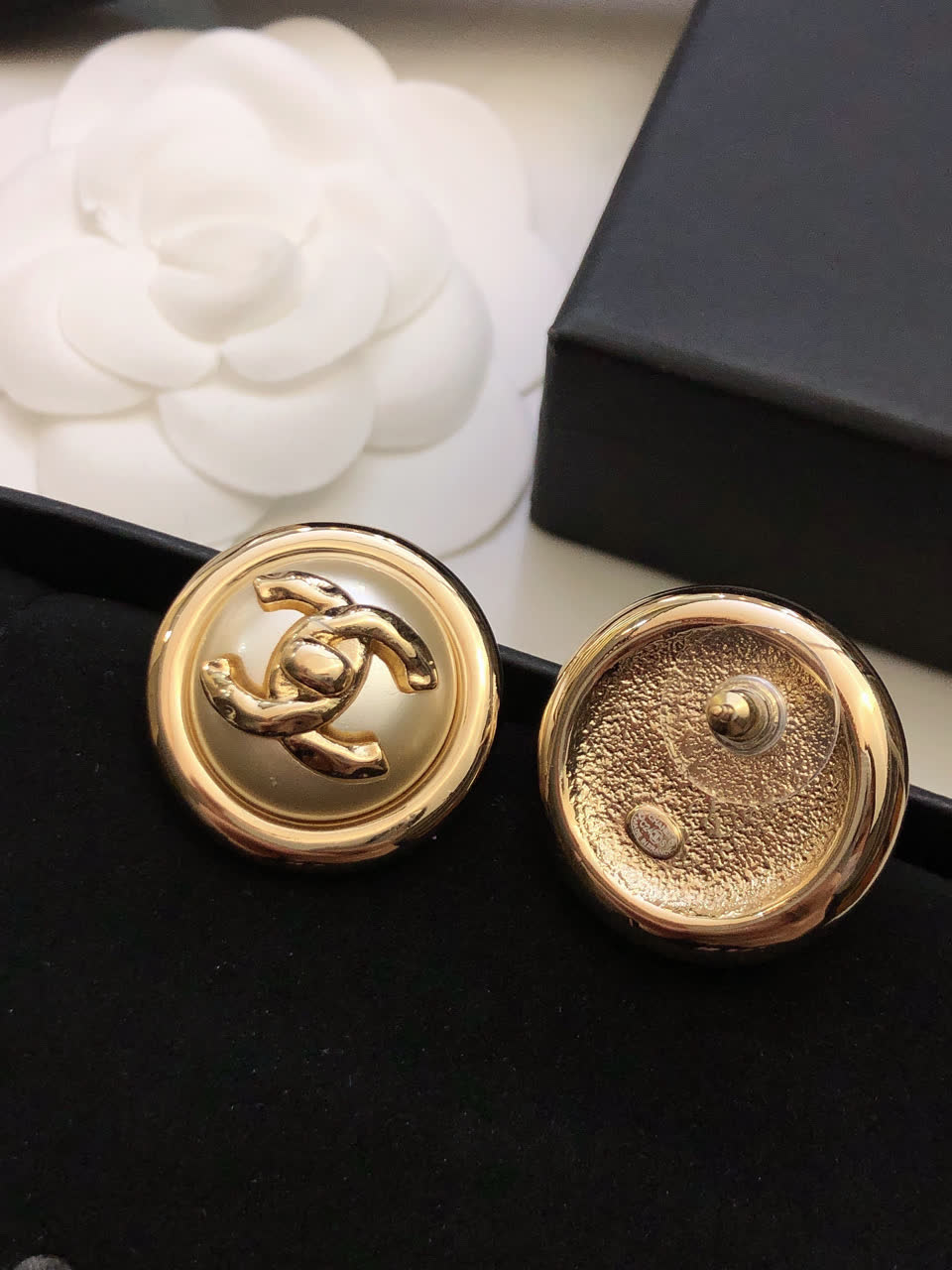 Chanel CC Logo Button Earrings