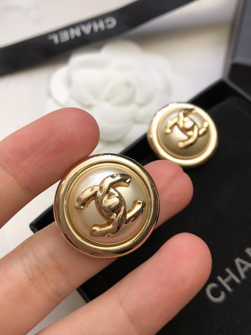 Chanel CC Logo Button Earrings