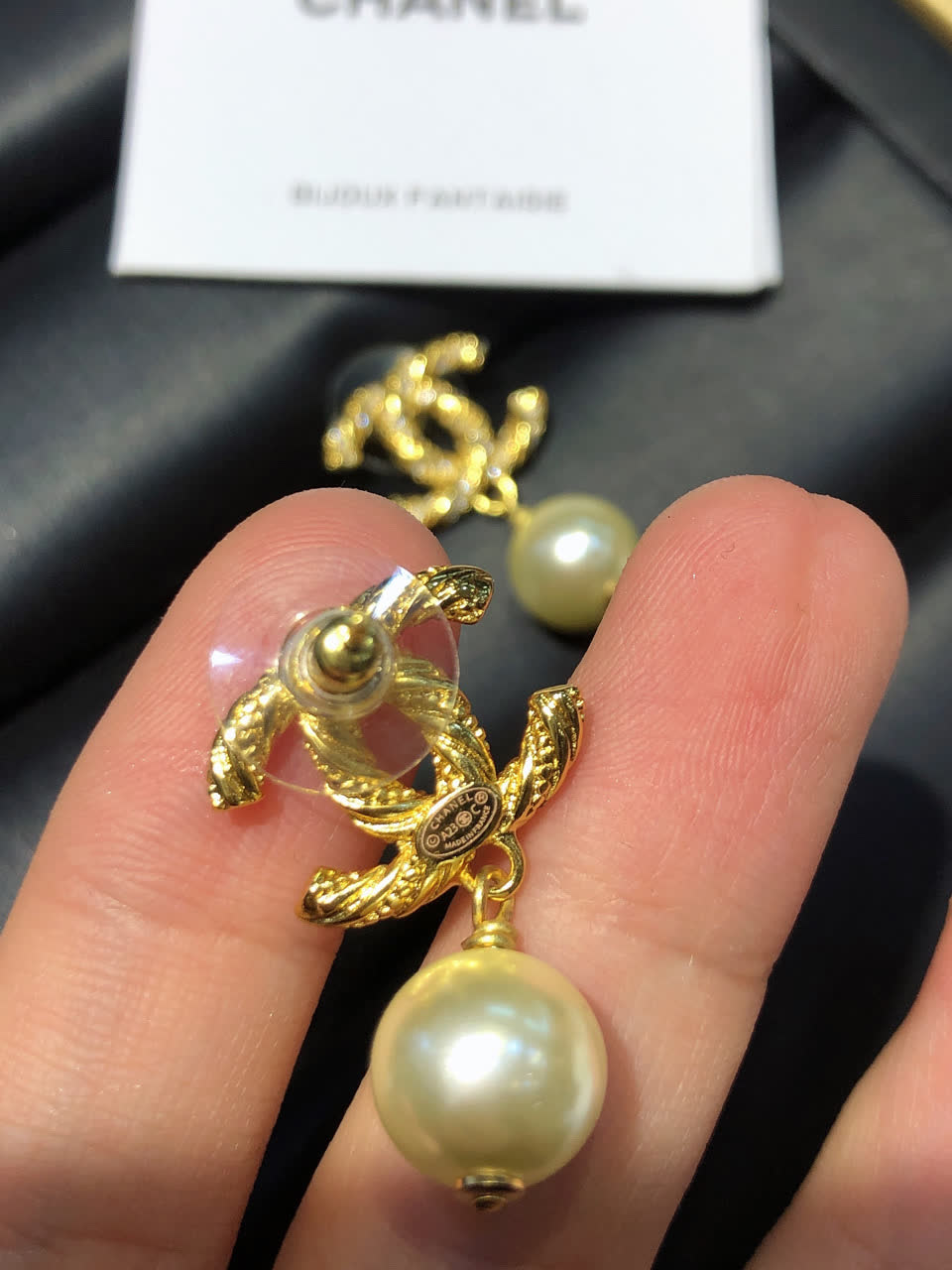 Chanel CC Logo Pearl Drop Earrings