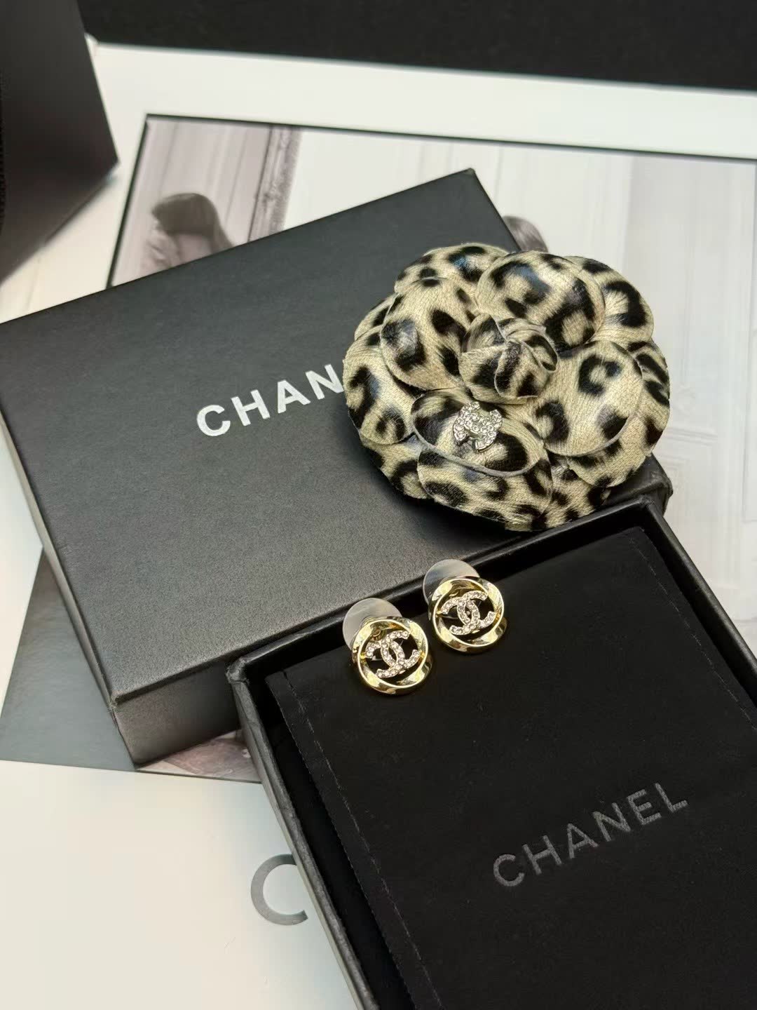 Chanel Earrings - Gold CC Logo with Clear Stones Chanel Earrings - Gold CC Logo with Clear Stones
