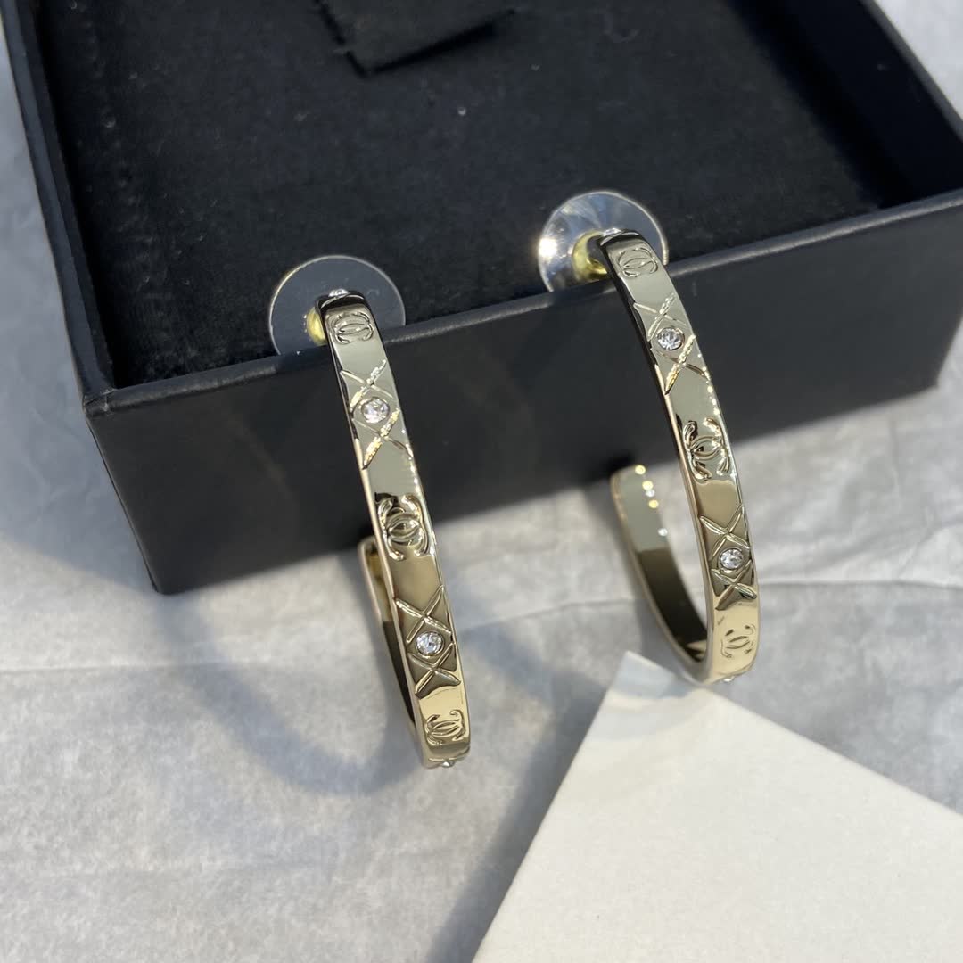 Chanel Gold Hoop Earrings with Crystal Accents Chanel Gold Hoop Earrings with Crystal Accents