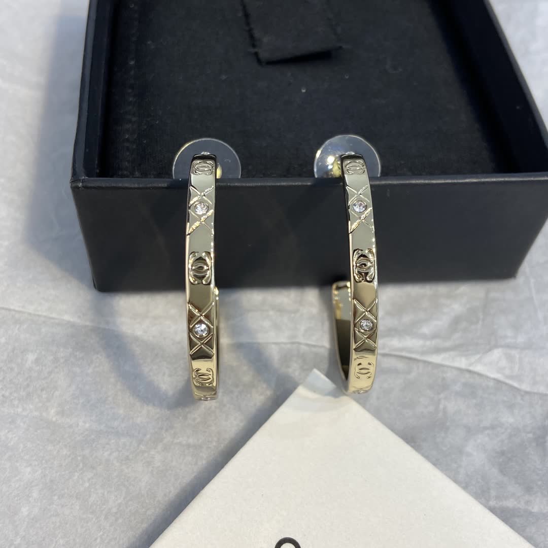 Chanel Gold Hoop Earrings with Crystal Accents