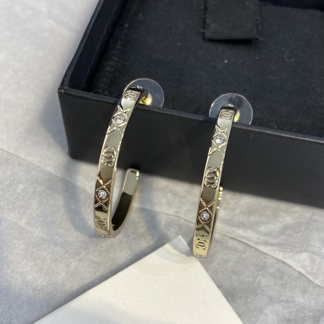Chanel Gold Hoop Earrings with Crystal Accents