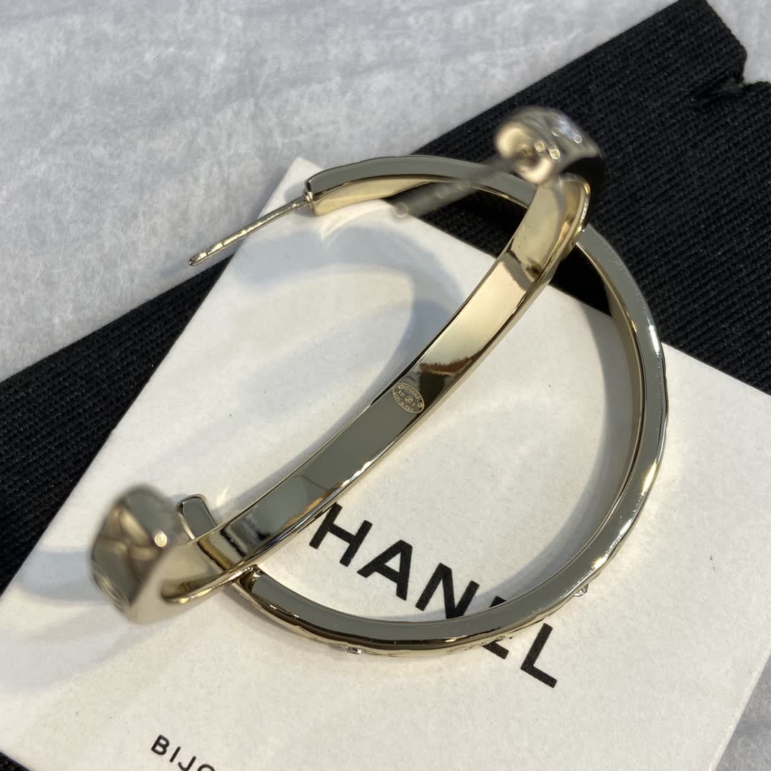 Chanel Gold Hoop Earrings with Crystal Accents