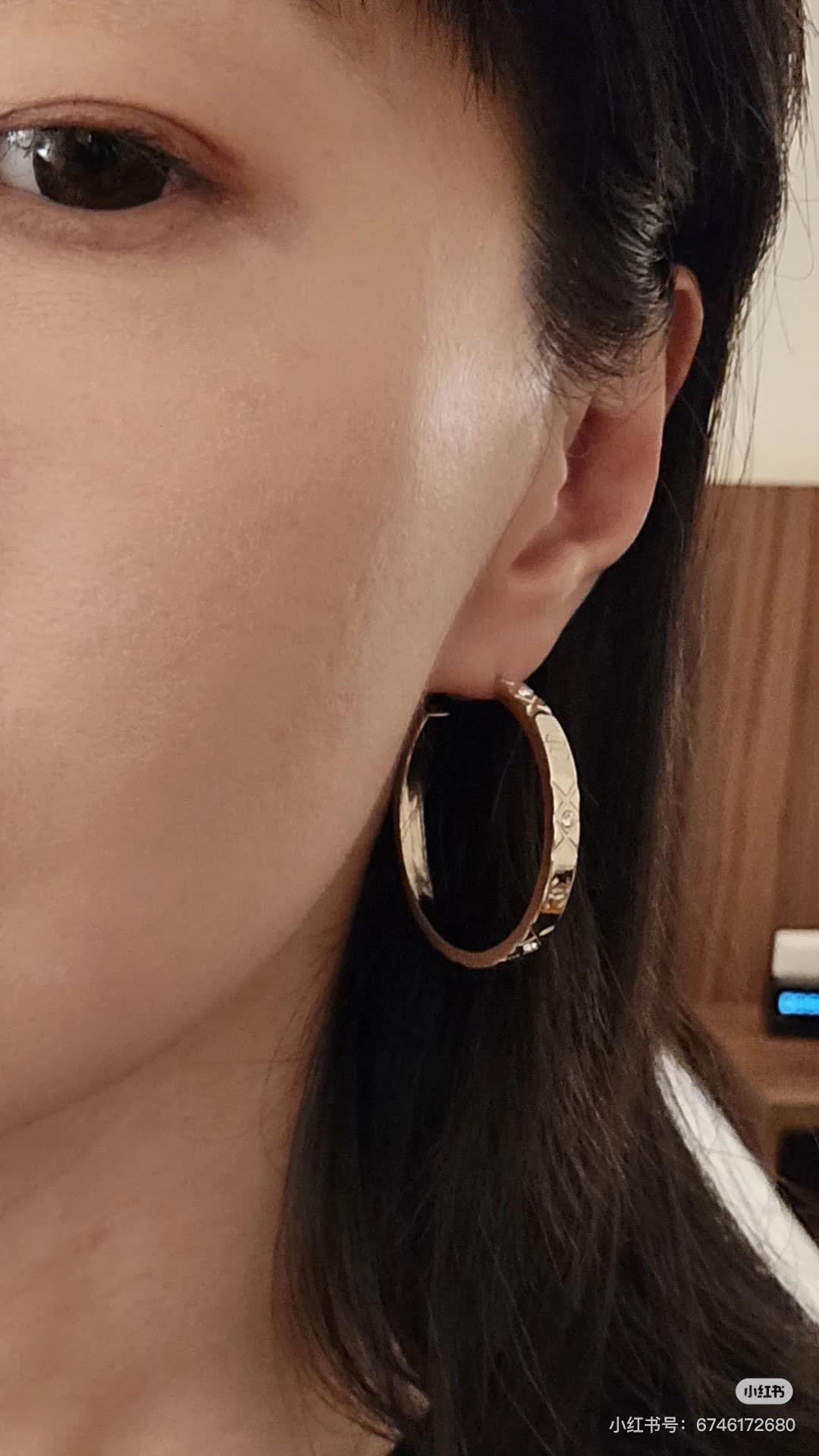Chanel Gold Hoop Earrings with Crystal Accents