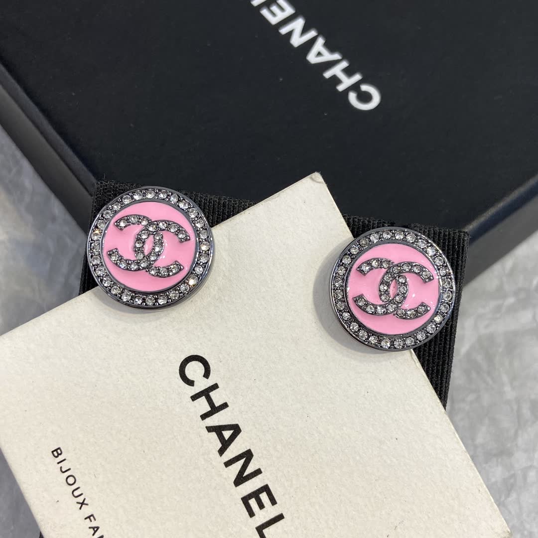 Chanel CC Pink Crystal Earrings
