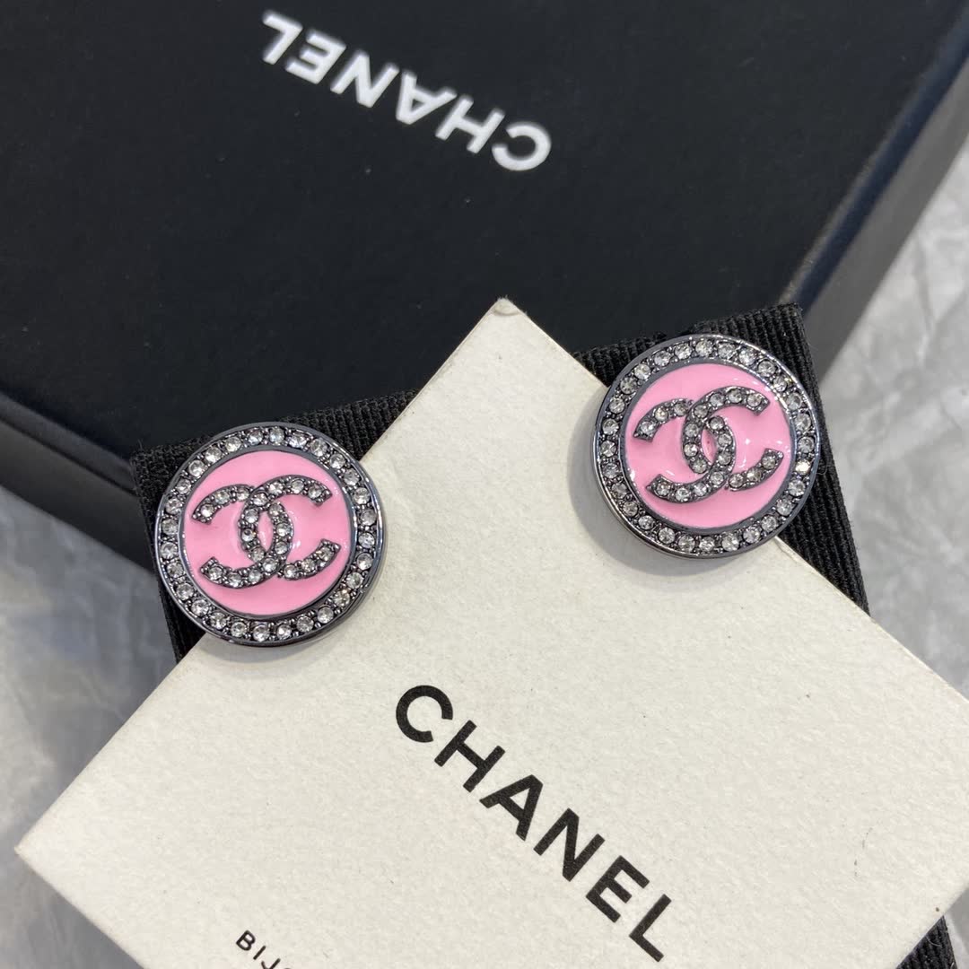 Chanel CC Pink Crystal Earrings