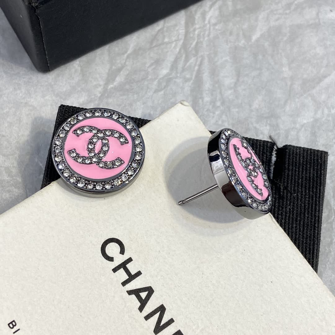 Chanel CC Pink Crystal Earrings