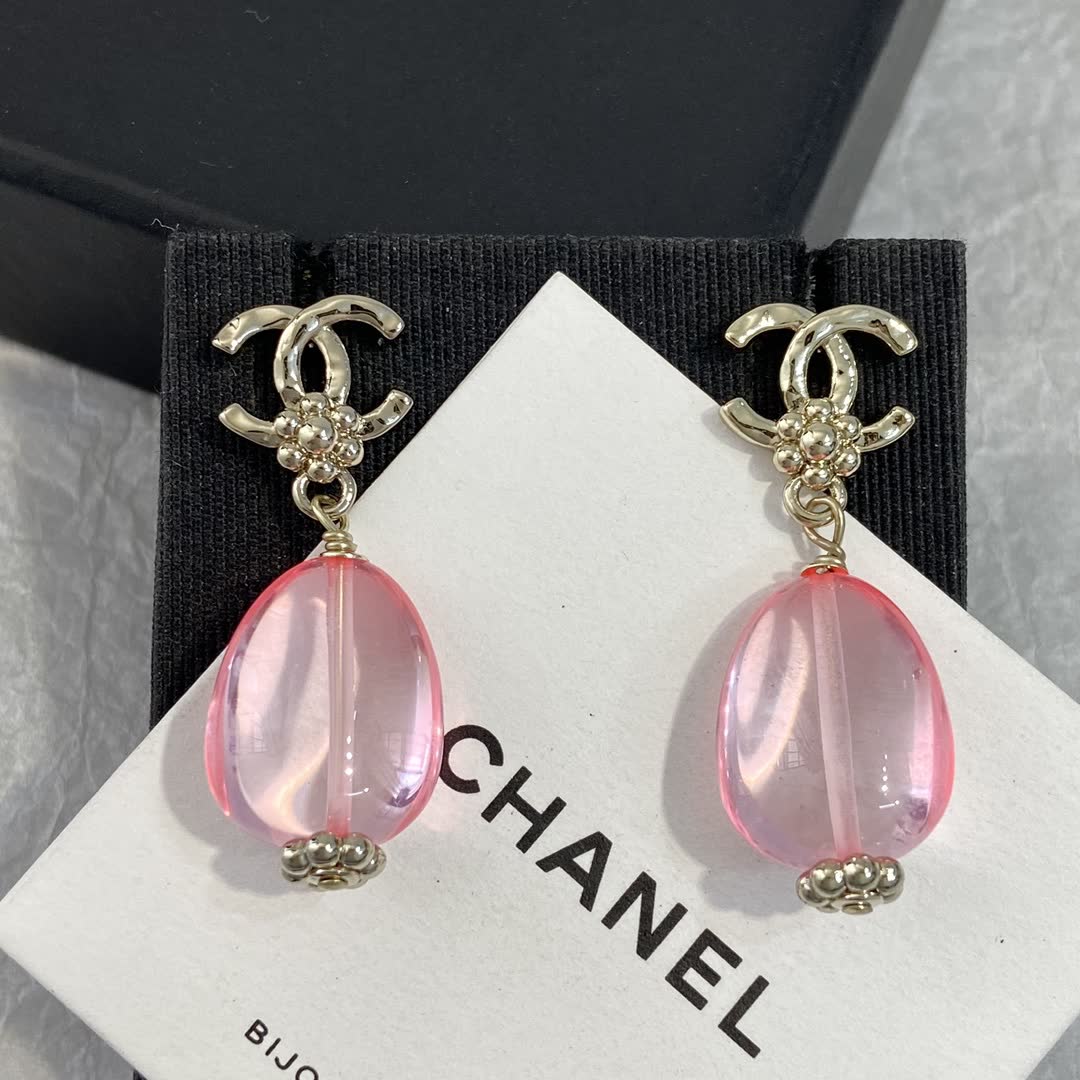 Chanel CC Logo Pink & Purple Crystal Drop Earrings