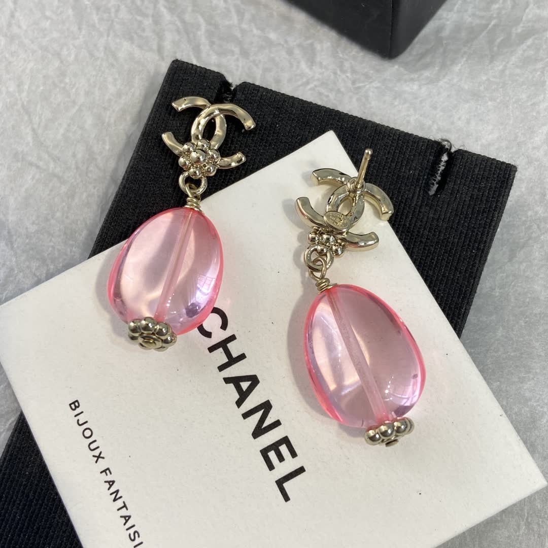 Chanel CC Logo Pink & Purple Crystal Drop Earrings