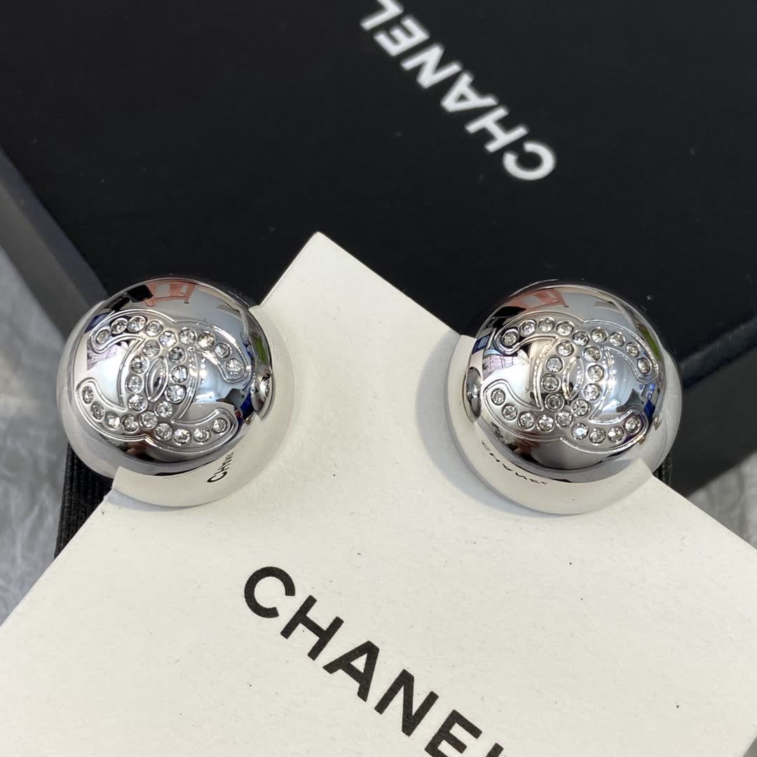 Chanel CC Crystal Stud Earrings
