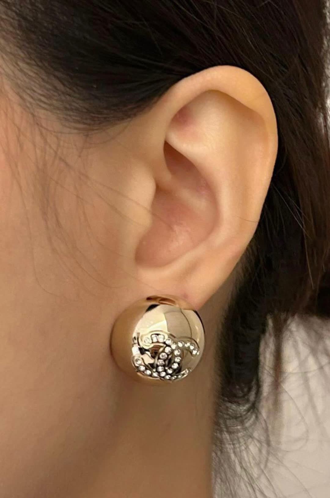 Chanel CC Crystal Stud Earrings