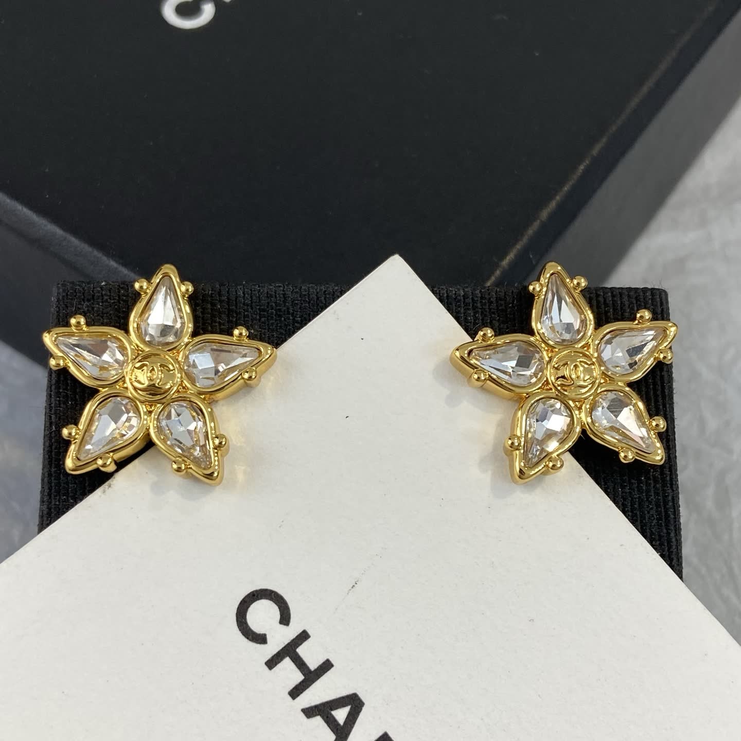 Chanel Gold-tone Crystal Flower Stud Earrings Chanel Gold-tone Crystal Flower Stud Earrings