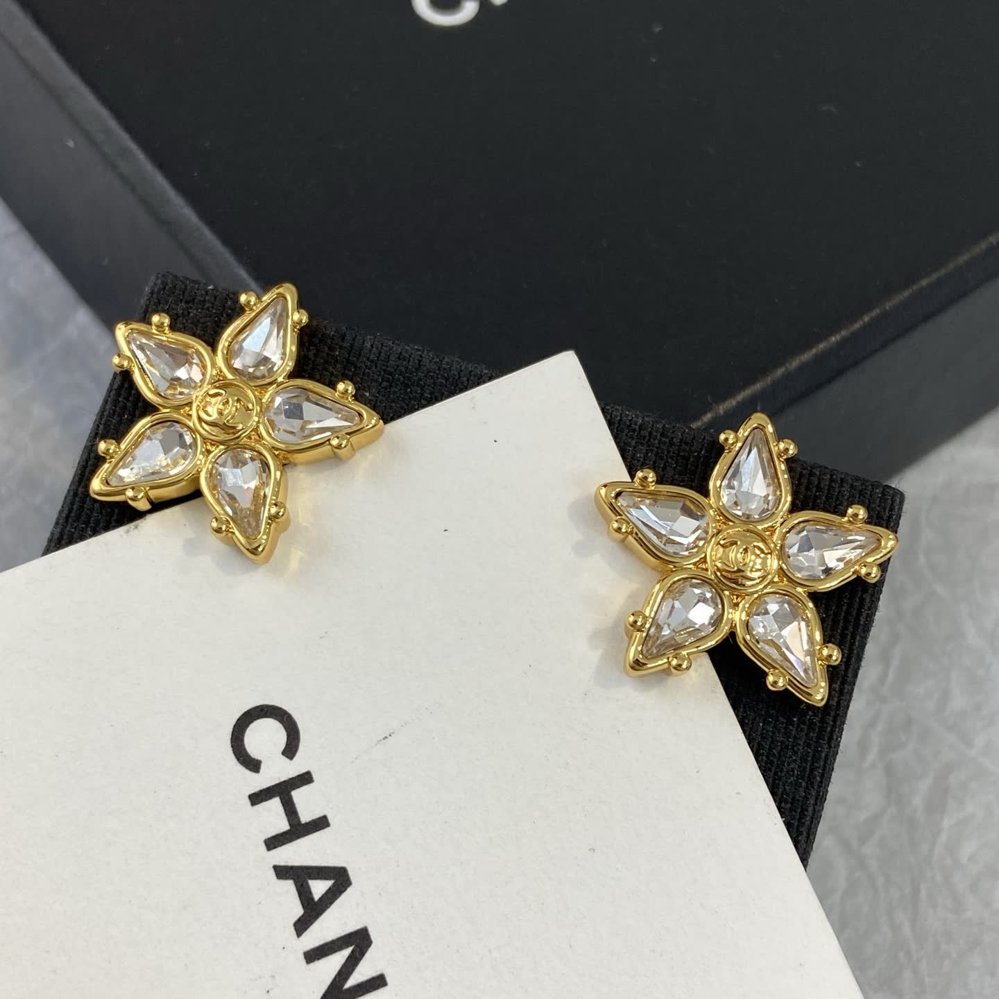 Chanel Gold-tone Crystal Flower Stud Earrings