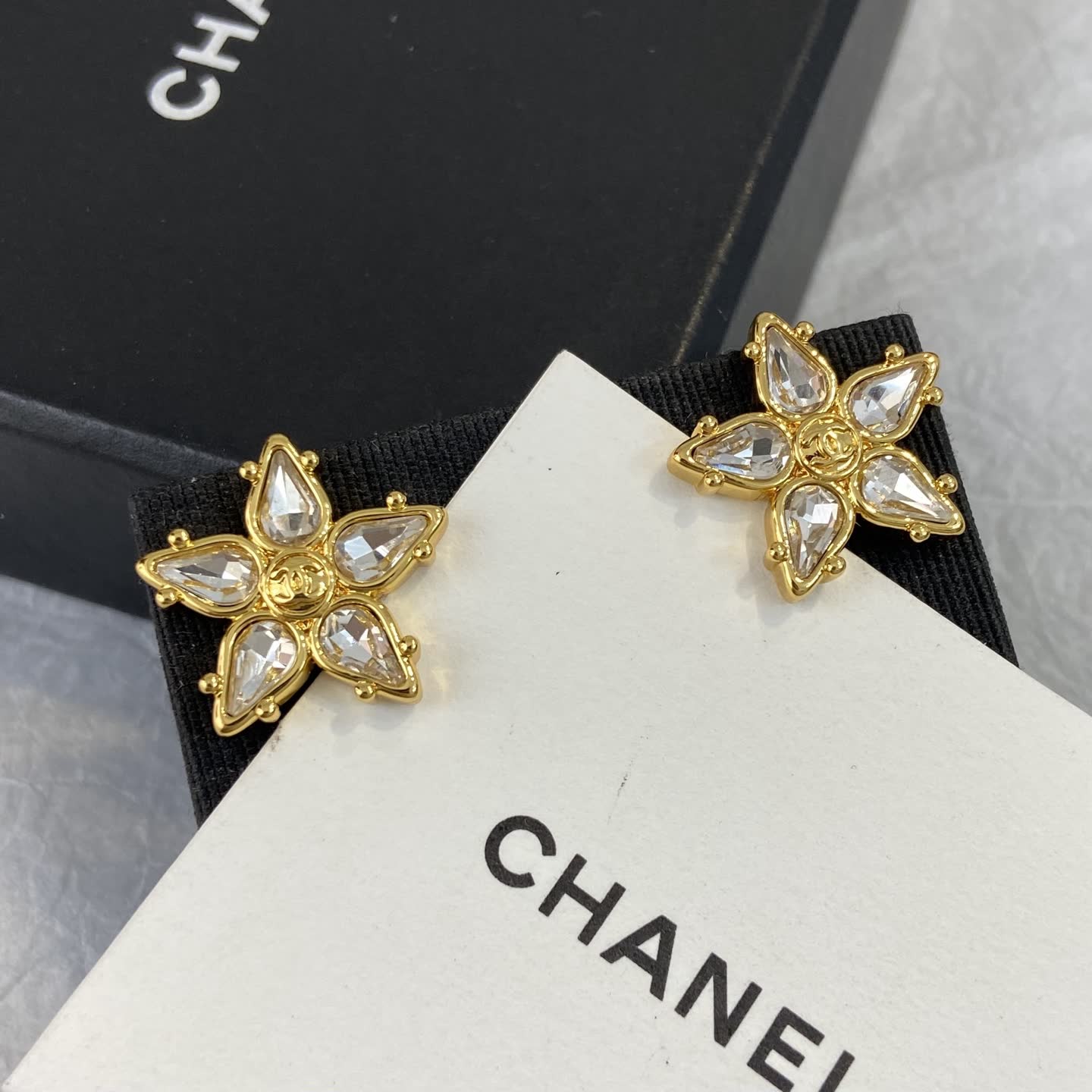 Chanel Gold-tone Crystal Flower Stud Earrings