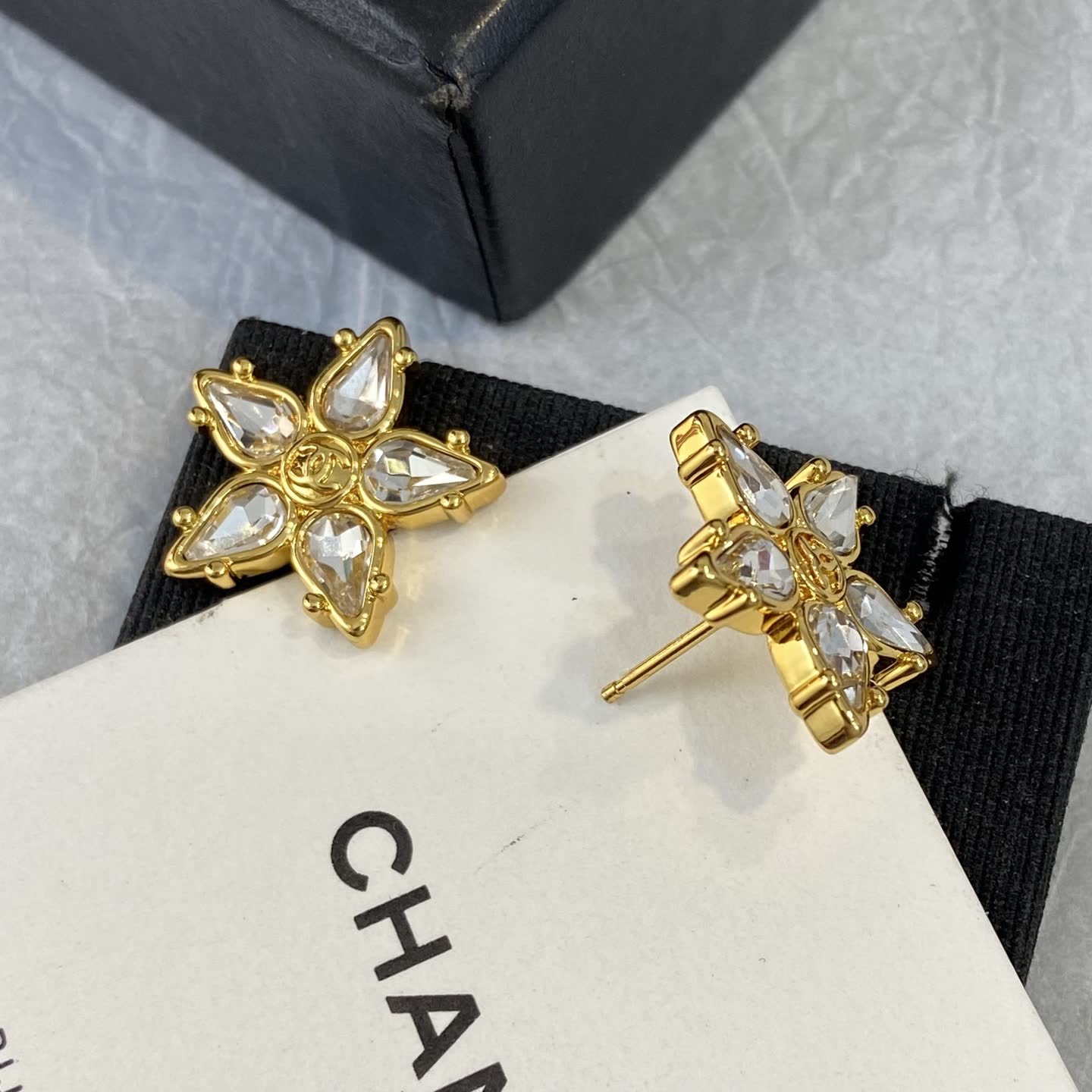 Chanel Gold-tone Crystal Flower Stud Earrings