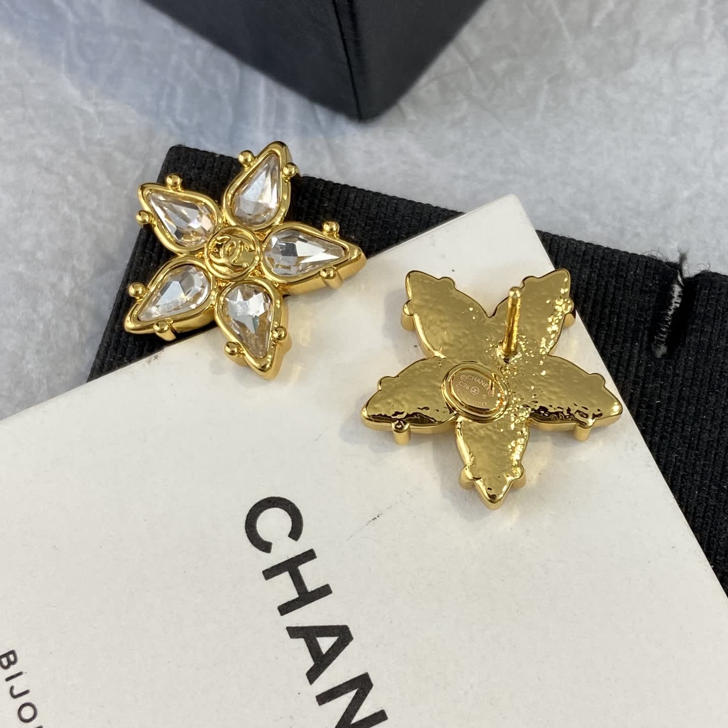 Chanel Gold-tone Crystal Flower Stud Earrings