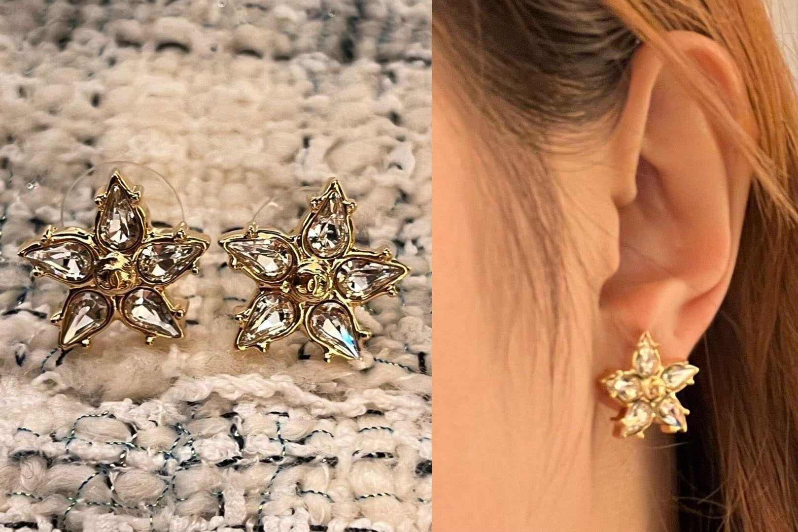 Chanel Gold-tone Crystal Flower Stud Earrings