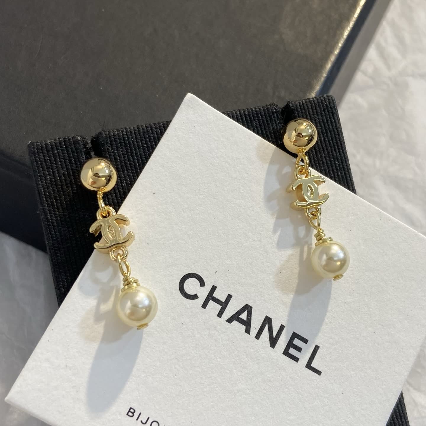 Chanel Gold Tone Pearl Earrings