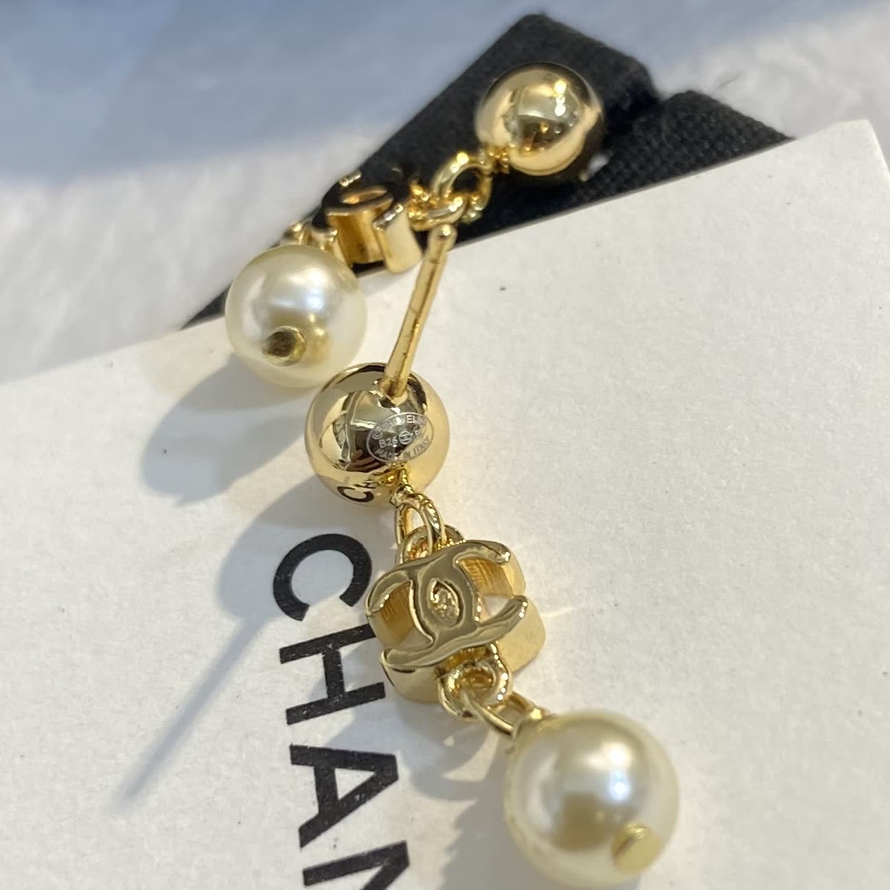 Chanel Gold Tone Pearl Earrings