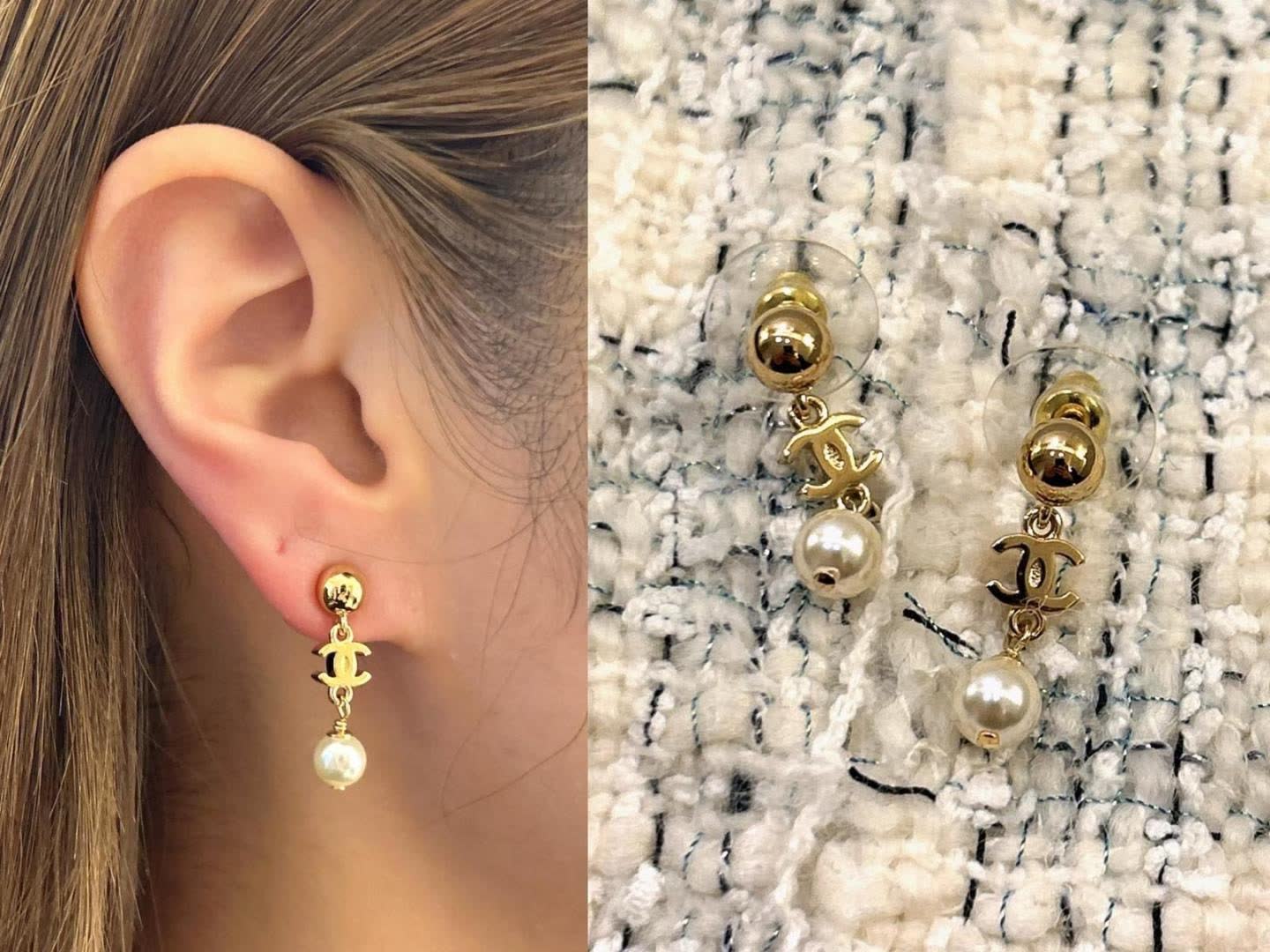 Chanel Gold Tone Pearl Earrings