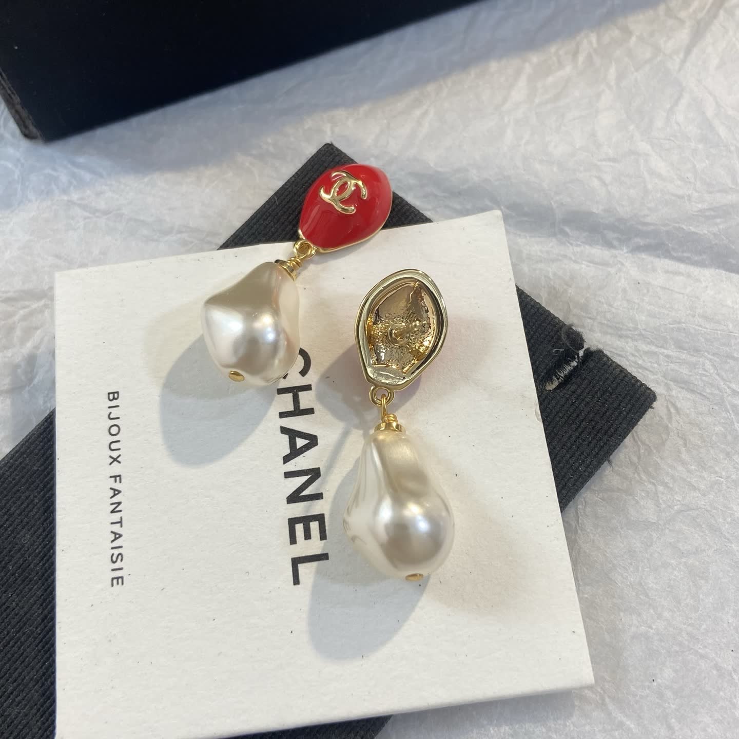 Chanel Red and Pearl Drop Earrings