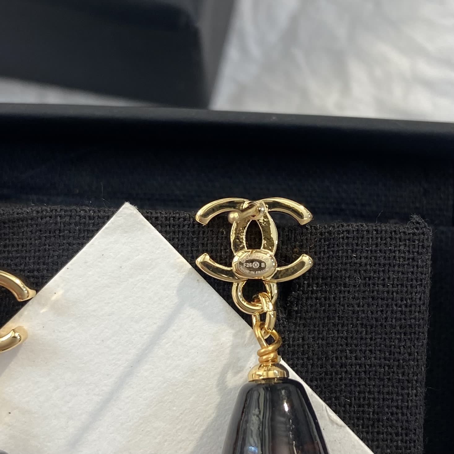 Chanel CC Logo Amber Teardrop Earrings