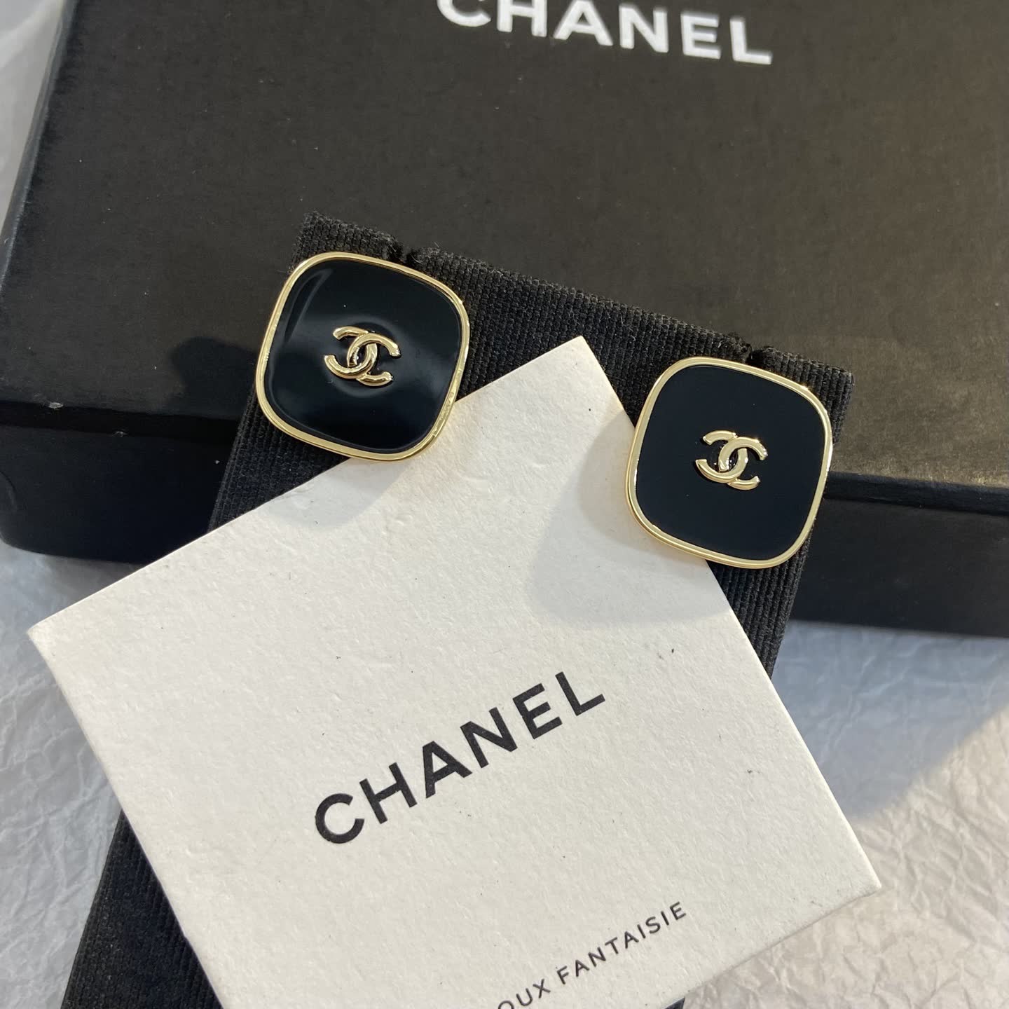 Chanel Black Enamel CC Logo Earrings