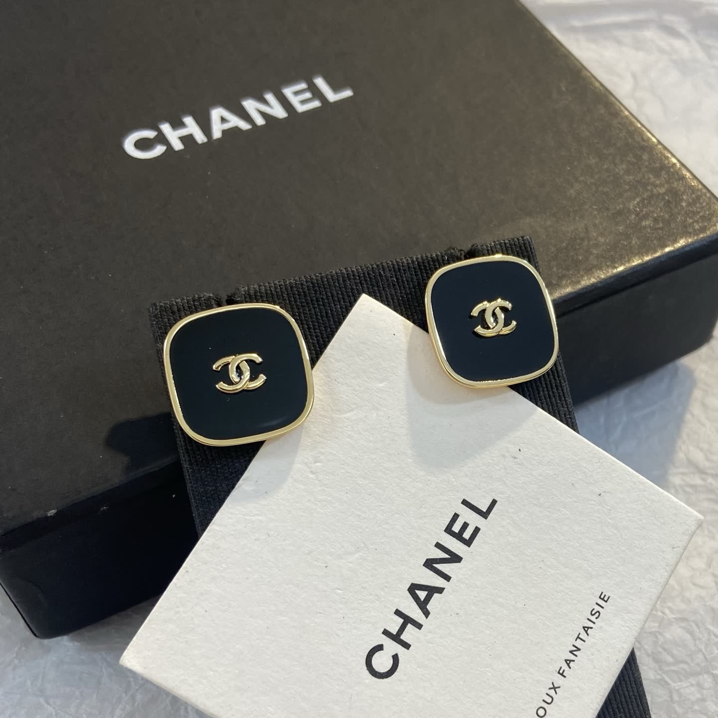 Chanel Black Enamel CC Logo Earrings