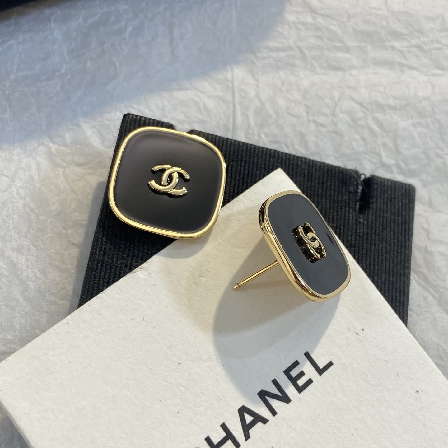Chanel Black Enamel CC Logo Earrings