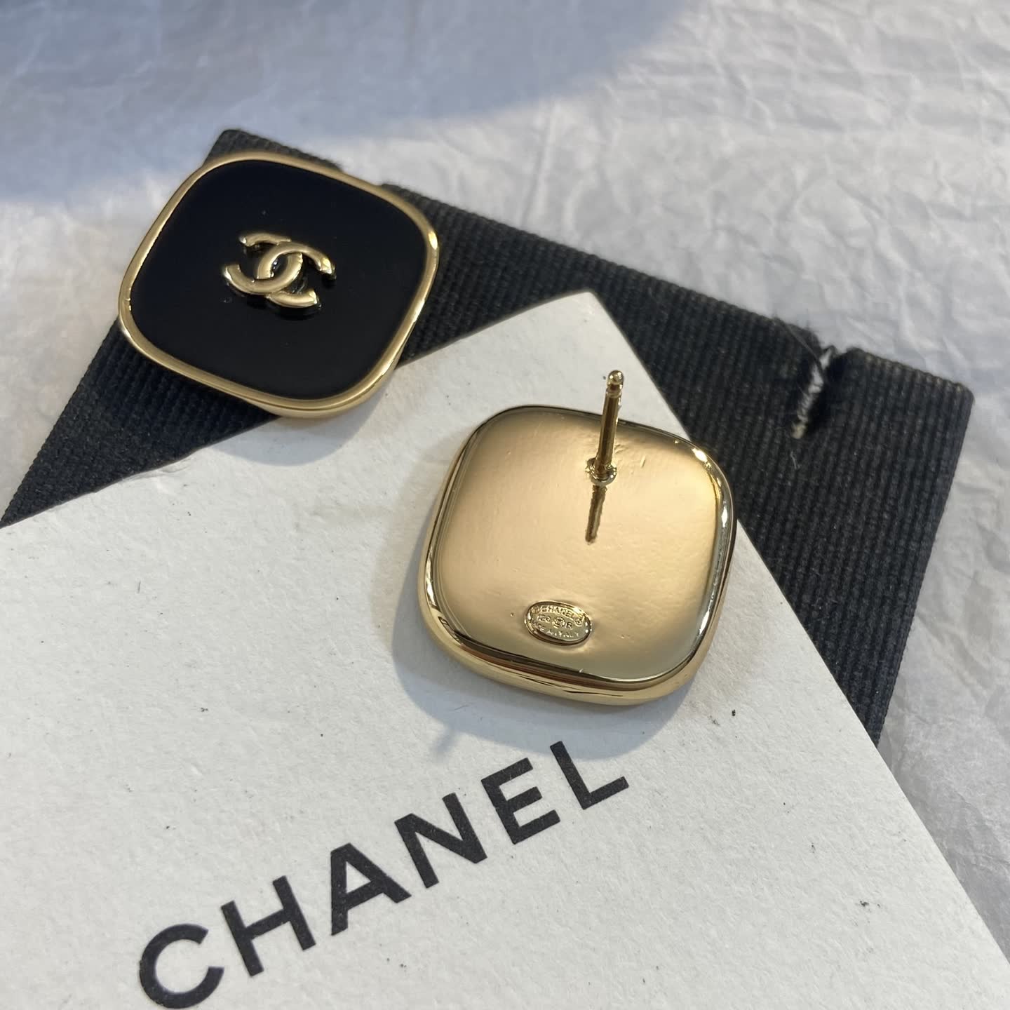 Chanel Black Enamel CC Logo Earrings