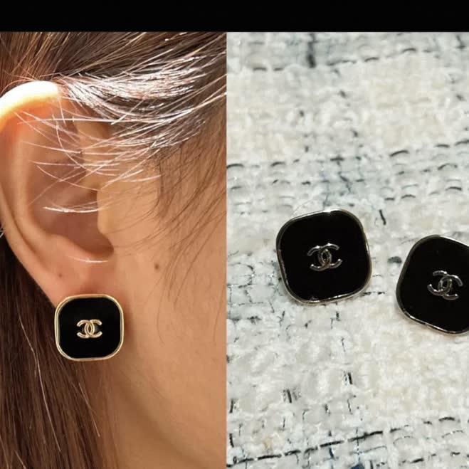 Chanel Black Enamel CC Logo Earrings