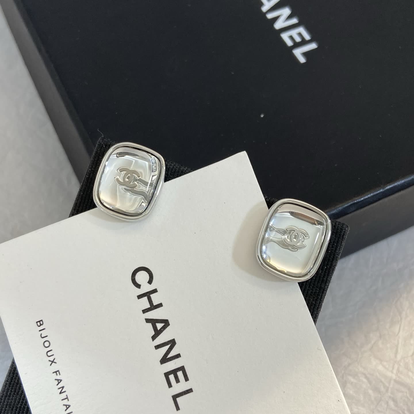 Chanel CC Logo Silver Stud Earrings