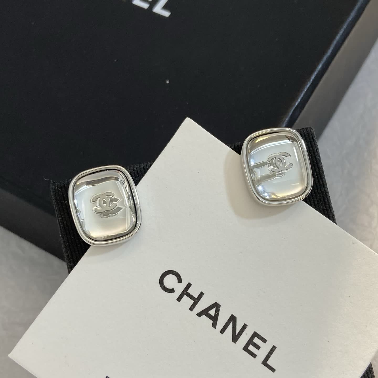Chanel CC Logo Silver Stud Earrings