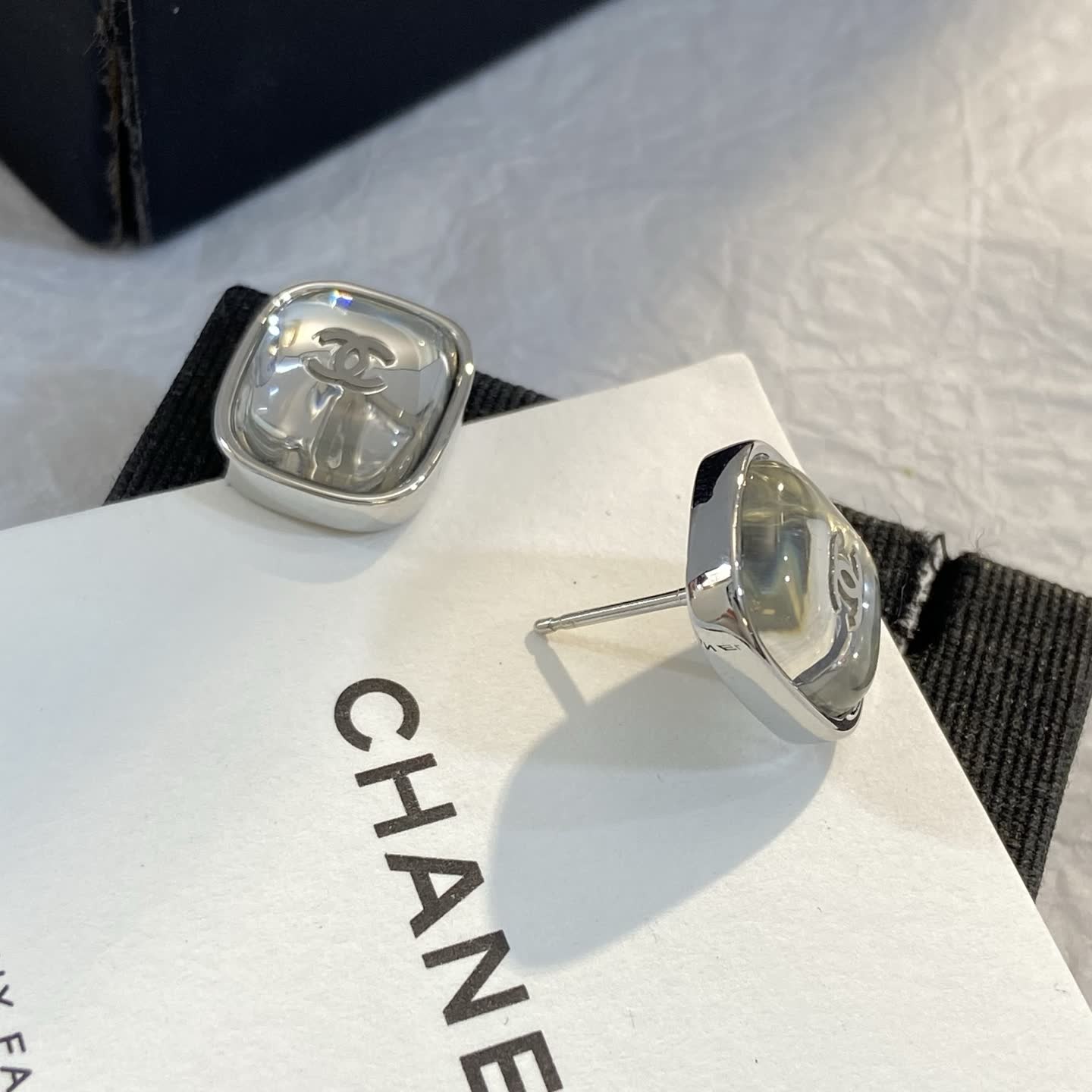 Chanel CC Logo Silver Stud Earrings