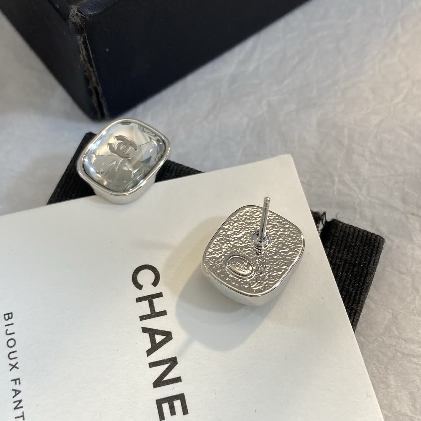 Chanel CC Logo Silver Stud Earrings
