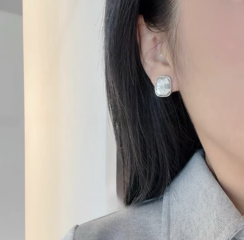 Chanel CC Logo Silver Stud Earrings