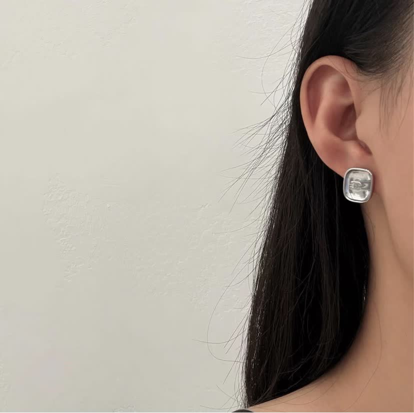 Chanel CC Logo Silver Stud Earrings