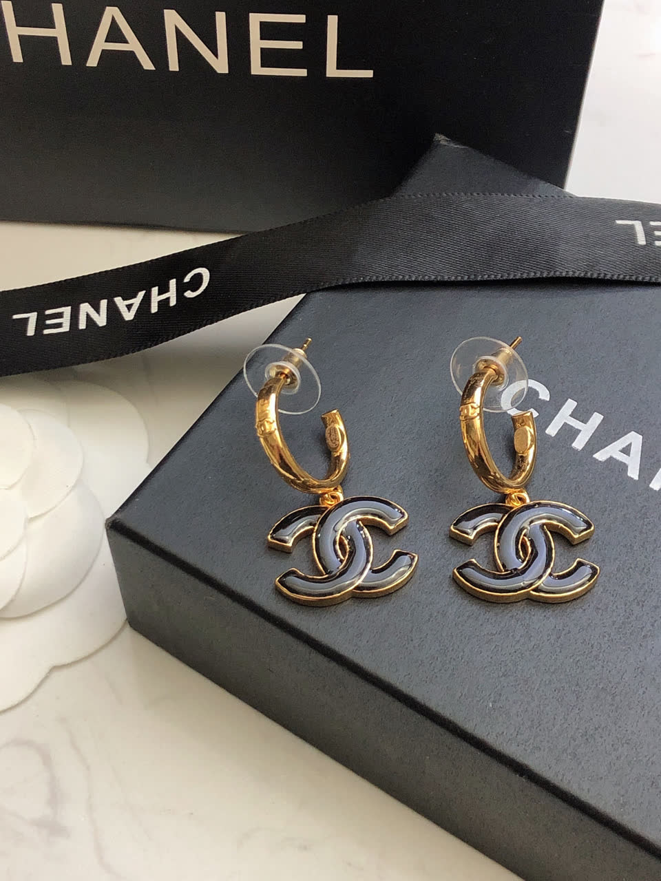 Chanel CC Logo Hoop Earrings