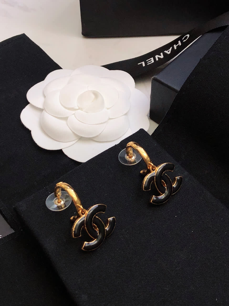 Chanel CC Logo Hoop Earrings