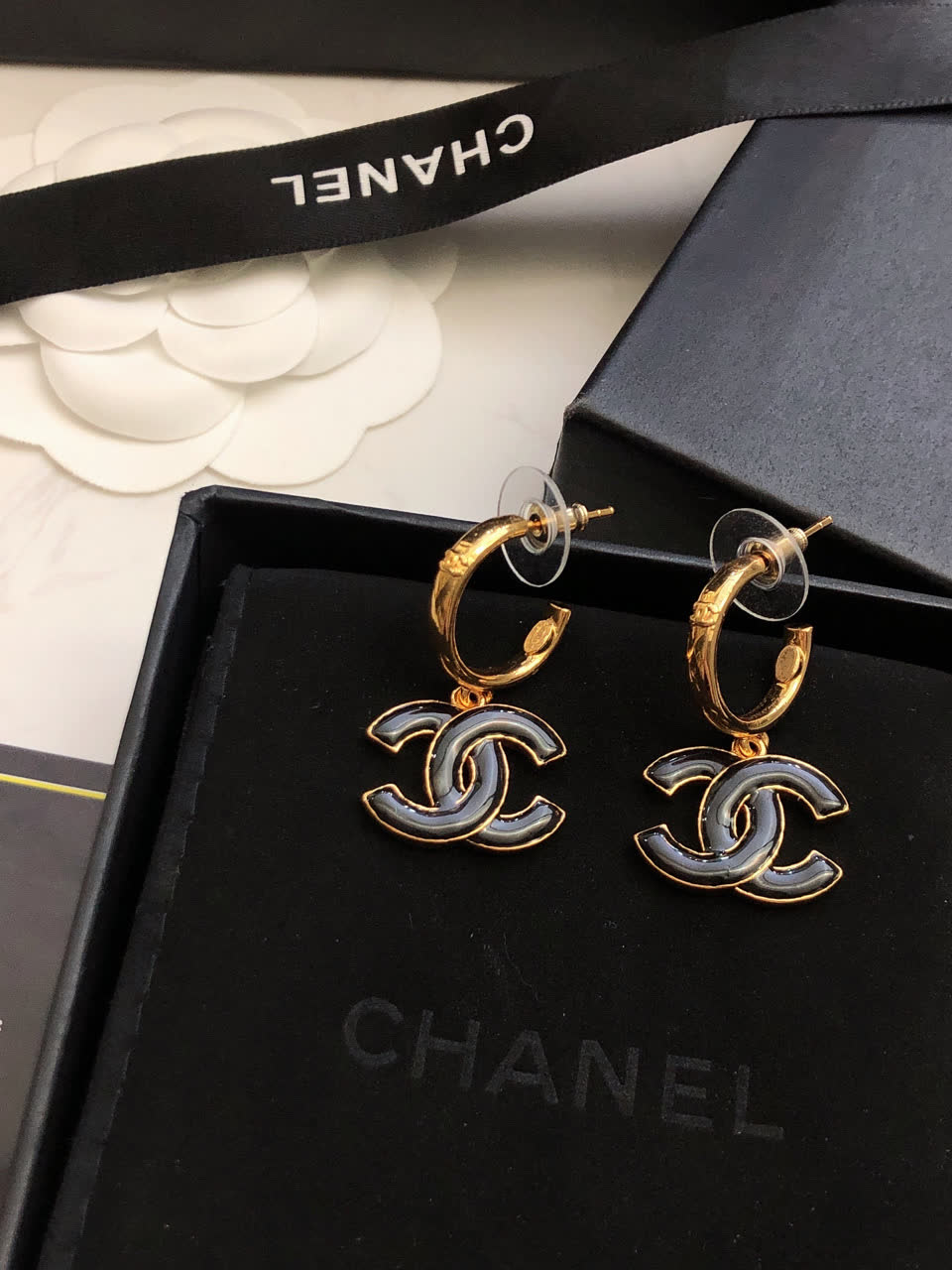 Chanel CC Logo Hoop Earrings