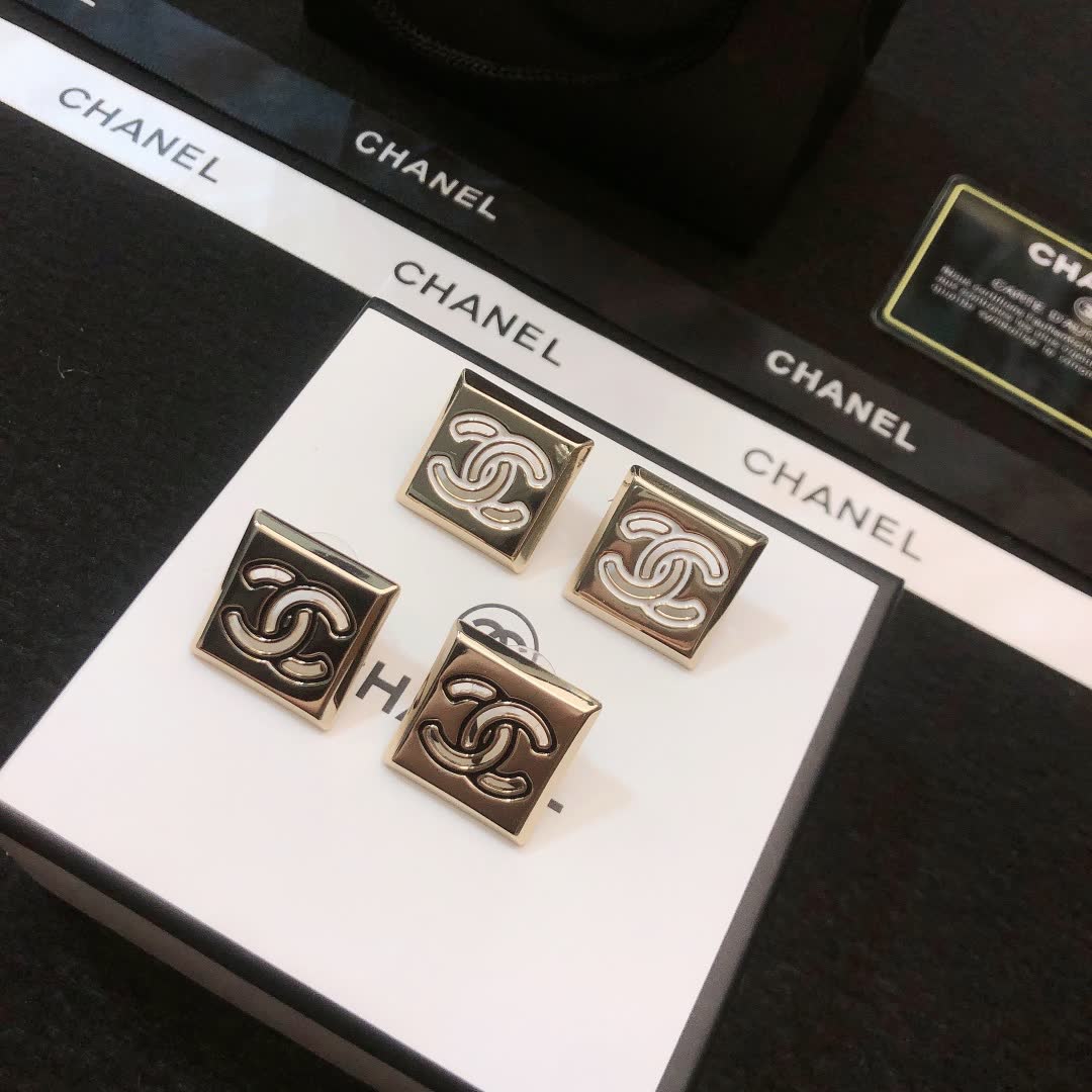 Chanel CC Logo Square Stud Earrings
